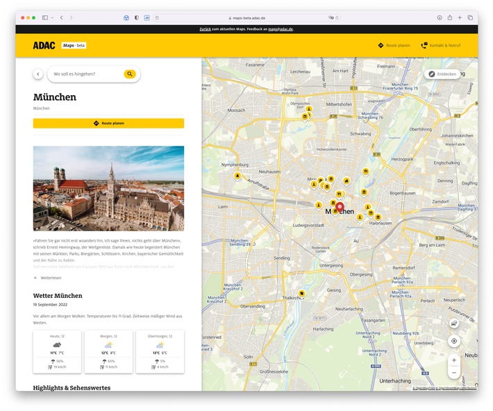 Routenplaner und Reiseführer in einem: ADAC Maps jetzt neu mit zahlreichen Reise-Infos zu Städten, Regionen und Ländern